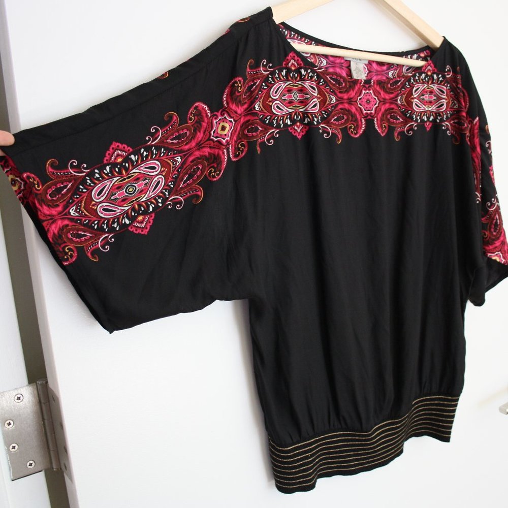 95% Silk boat neck kimono sleeve metallic waist to - Picture 2 of 8